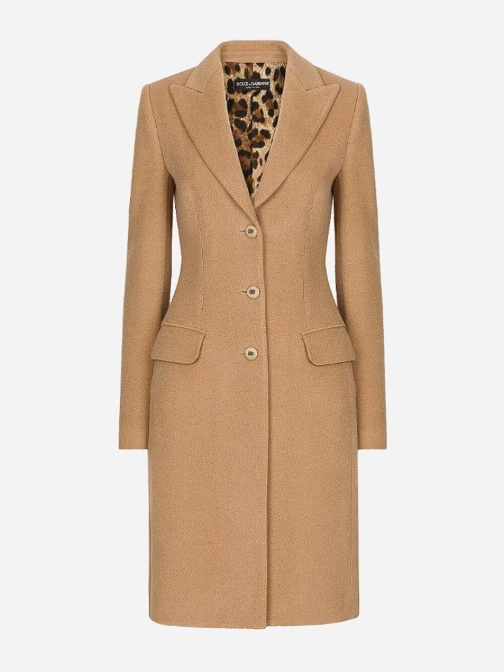 DOLCE & GABBANA Women's Single-Breasted Camel Wool Coat Size 44
